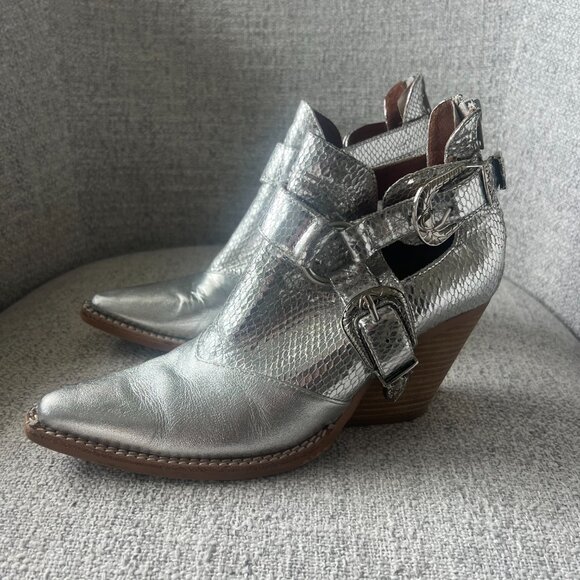 Jeffrey Campbell & Free People Silver Western Icon Ankle Booties US Size 7 - Picture 1 of 9